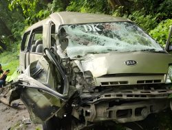 Adu Banteng, Sebuah Truk Box Menabrak Minibus Travel di Hutan Baluran Situbondo. 