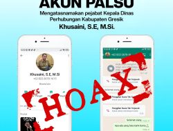 Hati-hati Penipuan, Beredar Akun WhatsApp Palsu Mengatasnamakan Kepala Dinas Perhubungan Kabupaten Gresik.